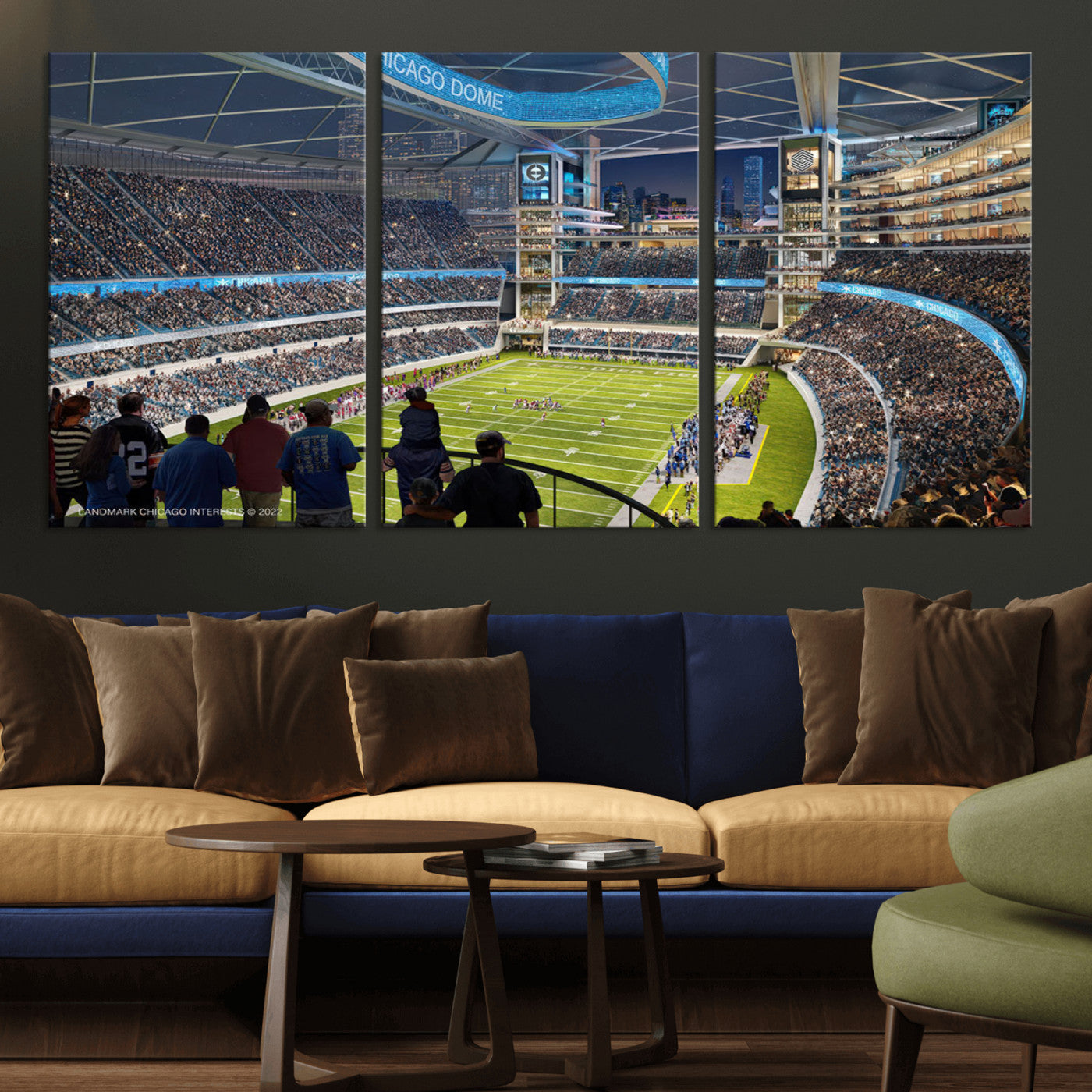 41816511-MGV-CV-36X24-Chicago Dome Stadium Wall Art – Futuristic Football Arena Canvas Print, Modern Sports Fan Decor for Man Cave, Office, Bar, or