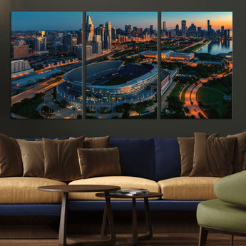 36690345-MGV-CV-36X24-Soldier Field Wall Art – Chicago Bears Stadium Aerial Night Canvas Print, City Skyline Football Decor for Living Room, Office, or