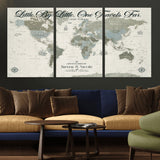 10693204-MGV-CV-60X30-3P-Little By Little One Travels Far Tolkien Quote Blue Green World Map Adventure Wall Art Canvas Print Rustic Wanderlust Travel Decor