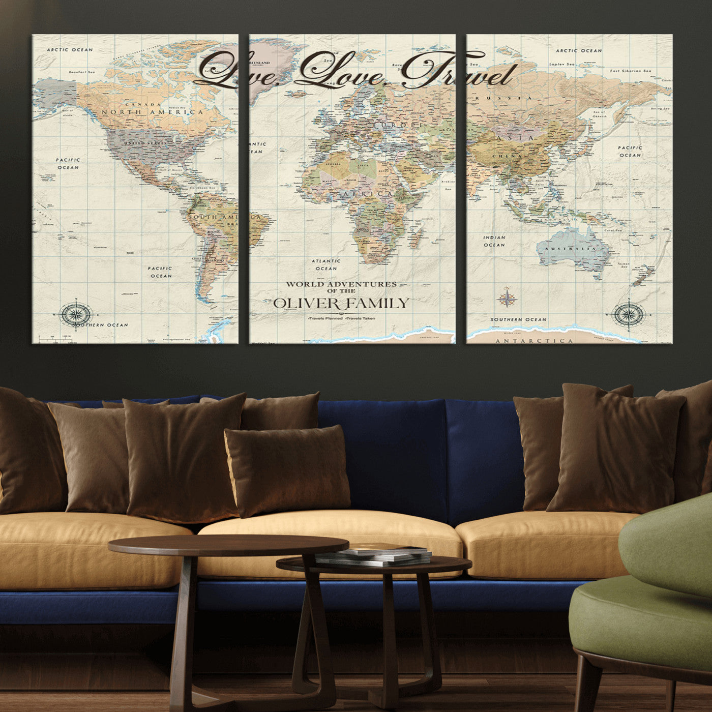 19479008-MGV-CV-36X24-Live Love Travel Wall Art – Detailed World Map Canvas Print, Adventure Decor for Living Room, Office or Bedroom, Travel Gift for