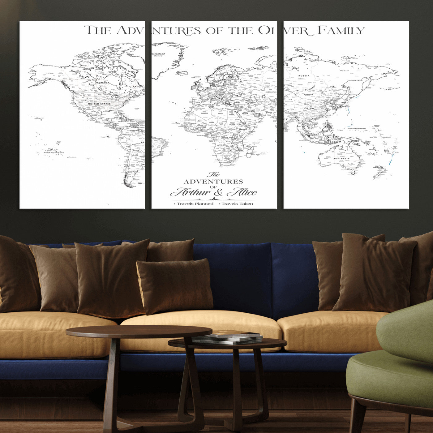 21029247-MGV-CV-36X24-Minimalist World Map Wall Art – Black and White Travel Adventure Print, Modern Family Travel Map Decor for Living Room, Bedroom,