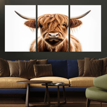 637908607-MGV-FC-93X47-3P_Black-Highland Cow Wall Art Print – Rustic Farmhouse Animal Portrait, Scottish Highland Cattle Canvas, Modern Country Wall Decor for