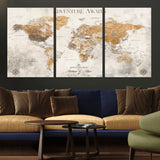 99422096-MGV-CV-36X24-Adventure Awaits World Map Wall Art – Neutral Beige Canvas Print, Modern Travel Inspired Wall Decor for Living Room, Bedroom or