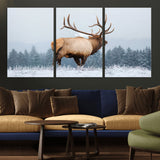 85177251-MGV-CV-36X24-Elk Wall Art – Majestic Wildlife Canvas Print of Bull Elk Snowy Forest, Rustic Nature Decor for Living Room, Cabin, or Office