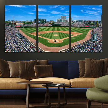 35800083-MGV-CV-36X24-Wrigley Field Baseball Stadium Canvas Wall Art – Packed Crowd Sports Stadium Print, City Skyline Baseball Field Canvas for Game