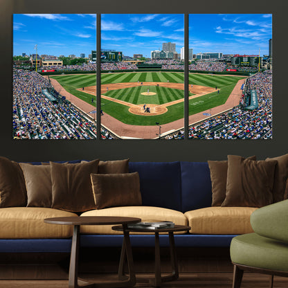 35800083-MGV-CV-36X24-Wrigley Field Baseball Stadium Canvas Wall Art – Packed Crowd Sports Stadium Print, City Skyline Baseball Field Canvas for Game
