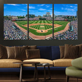 56213978-MGV-CV-36X24-Wrigley Field Baseball Stadium Canvas Wall Art – Packed Crowd Sports Stadium Print, City Skyline Baseball Field Canvas for Game