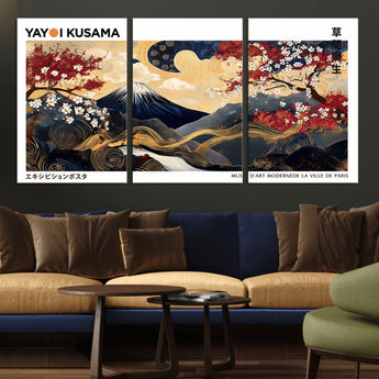 28945903-MGV-CV-36X24-Japanese Wall Art – Mount Fuji Canvas Print with Cherry Blossoms and Golden Wave Motifs, Traditional Asian Inspired Artwork for