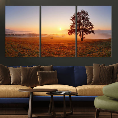 57919623-MGV-CV-36X24-Golden Sunrise Landscape Canvas Wall Art - Framed Misty Field Print, Large Nature Canvas for Living Room, Office, or Home Decor