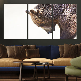 14405507-MGV-CV-36X24-Bear Wall Art – Wildlife Canvas Print with Rustic Animal Portrait and Minimalist Background, Nature Inspired Photography for