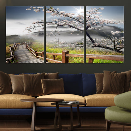 34632598CRY-MGV-CV-36X24-Sakura Cherry Blossom Pathway Canvas Wall Art – Tranquil Walk Through Blossoming Nature – Ready to Hang
