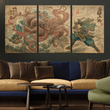63782167-MGV-CV-36X24-Tsukioka Yoshitoshi Samurai Wall Art Print, Japanese Katana Warrior Canvas Wall Art, Octopus Sea Monster Canvas Print,