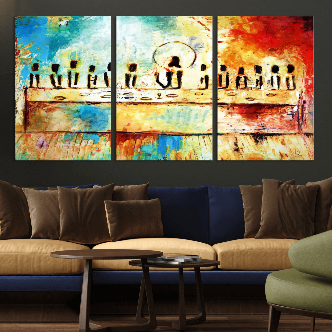 YKE34632598CR-MGV-CV-36X24-Abstract Last Supper with Apostles Wall Art Canvas Print