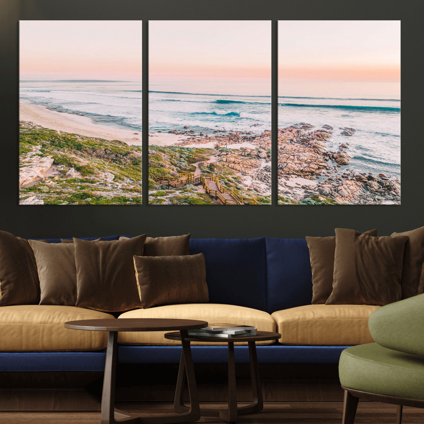 27332135-MGV-CV-36X24-Coastal Sunset Wall Art – Ocean Waves and Rocky Shore Canvas Print, Scenic Seaside Photography Decor for Bedroom, Living Room,