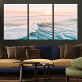 34064591-MGV-CV-36X24-Surfing Wall Art – Sunset Ocean Wave Canvas Print, Surfer Riding Sea Photography Decor for Bedroom, Living Room, Office, Coastal