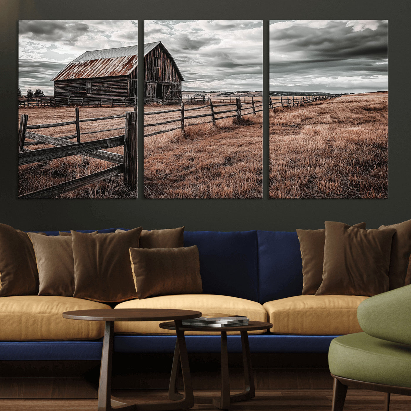 70676381-MGV-CV-36X24-Rustic Barn Wall Art – Weathered Farmhouse Canvas Print, Country Landscape Photography Decor for Bedroom, Living Room, Office,
