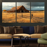 16480179-MGV-CV-36X24-Farmhouse Wall Art – Rustic Barn and Golden Field Canvas Print, Country Landscape Photography Decor for Bedroom, Living Room,