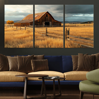 16480179-MGV-CV-36X24-Farmhouse Wall Art – Rustic Barn and Golden Field Canvas Print, Country Landscape Photography Decor for Bedroom, Living Room,