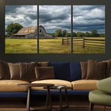 39409517-MGV-CV-36X24-Rustic Barn Wall Art – Weathered Farmhouse and Storm Clouds Canvas Print, Country Landscape Photography Decor for Bedroom, Living