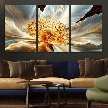 20862576-MGV-CV-36X24-Golden Abstract Flower Canvas Wall Art – Modern Botanical Bloom Print, Elegant Floral Artwork for Living Room, Bedroom, Office