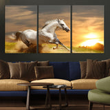 67478480-MGV-CV-36X24-White Horse Running at Sunset Wall Art – Majestic Equestrian Photography Print, Rustic Farmhouse Decor, Golden Sky Horse Lover