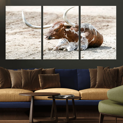 89096667-MGV-CV-36X24-Texas Longhorn Wall Art – Rustic Western Canvas Print, Cattle Photography Decor for Ranch House, Living Room, Office, Man Cave