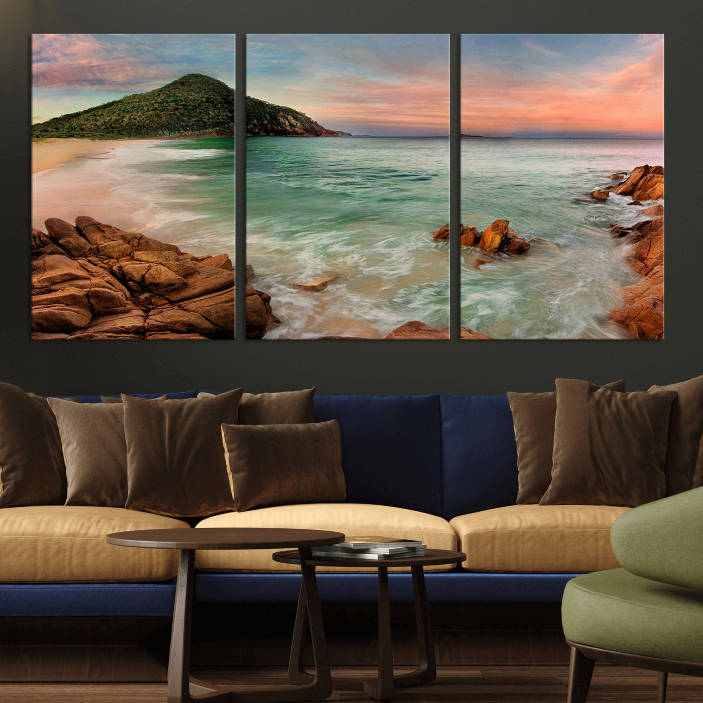 53831025-MGV-CV-36X24-Coastal Landscape Wall Art – Tropical Beach Ocean Canvas Print, Sunset Mountain View Photography Decor for Living Room, Bedroom,