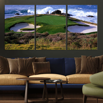 22776914-MGV-CV-36X24-Golf Course Wall Art – Oceanfront Green Canvas Print, Coastal Pebble Beach Photography Sports Decor for Living Room, Office, Man