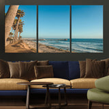 92568259-MGV-CV-36X24-California Beach Wall Art – Palm Tree Pier Canvas Print, Coastal Ocean Photography Seaside Decor for Living Room, Bedroom, Office,