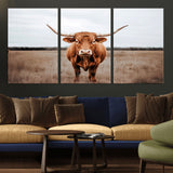16316734-MGV-CV-36X24-Texas Longhorn Wall Art – Rustic Bull Portrait Canvas Print, Western Farmhouse Animal Photography Decor for Living Room, Office,