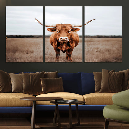 16316734-MGV-CV-36X24-Texas Longhorn Wall Art – Rustic Bull Portrait Canvas Print, Western Farmhouse Animal Photography Decor for Living Room, Office,