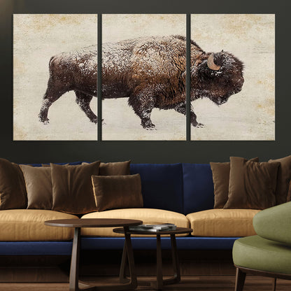54810031-MGV-CV-36X24-Western Wall Art – Snow Covered Bison Canvas Print, Rustic Wildlife Photography Decor for Bedroom, Living Room, Office, Lodge,