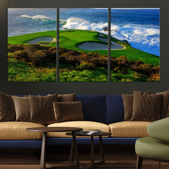 13644055-MGV-CV-36X24-Golf Wall Art – Oceanfront Green Canvas Print, Scenic Coastal Course Photography Decor for Bedroom, Living Room, Office, Sports