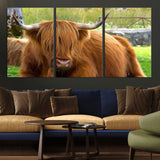 68411138-MGV-CV-36X24-Farmhouse Wall Art – Highland Cow Canvas Print, Rustic Country Cattle Photography Decor for Bedroom, Living Room, Office, Ranch,