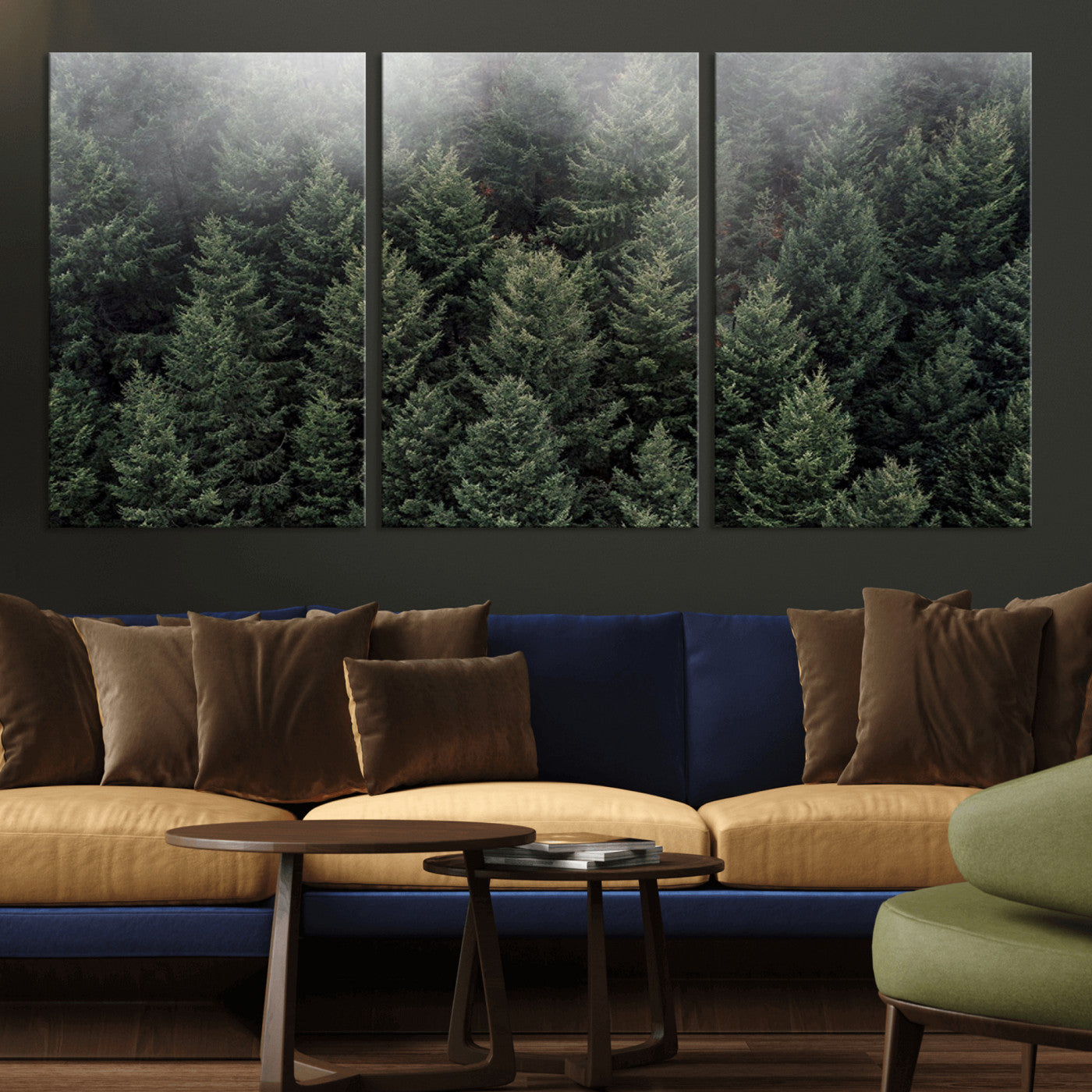 84059409-MGV-CV-36X24-Forest Wall Art – Misty Evergreen Trees Canvas Print, Tranquil Nature Photography Decor for Bedroom, Living Room, Office, Cabin or