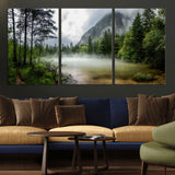 93123937-MGV-CV-36X24-Landscape Wall Art – Misty Mountain Lake Canvas Print, Tranquil Forest and Waterfall Photography Decor for Bedroom, Living Room,