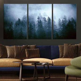 93439624-MGV-CV-36X24-Forest Wall Art – Misty Pine Trees Canvas Print, Moody Nature Photography Decor for Bedroom, Living Room, Office, Cabin, Lodge or