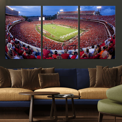 10244378-MGV-CV-60X30-3P-Sanford Stadium Wall Art – Georgia Bulldogs Football Panoramic Evening Canvas Print, College Game Day Decor for Man Cave, Bar, or