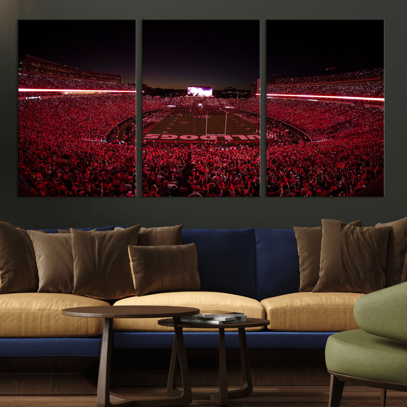 38331045-MGV-CV-36X24-Sanford Stadium Wall Art – Georgia Bulldogs Football Red Night Game Canvas Print, Electric College Sports Decor for Man Cave or