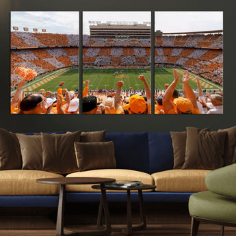 76011417-MGV-CV-60X30-3P-Tennessee Volunteers Wall Art – Neyland Stadium Checkerboard Crowd Canvas Print, Vols Football Game Day Fan Perspective Sports