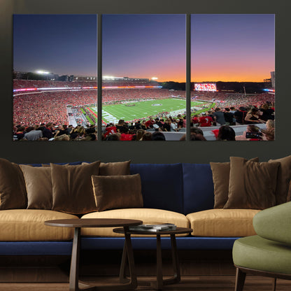 25139565-MGV-CV-36X24-Sanford Stadium Wall Art – Panoramic Georgia Bulldogs Sunset Football Game Canvas Print, Red Crowd Sports Decor for Office, Man