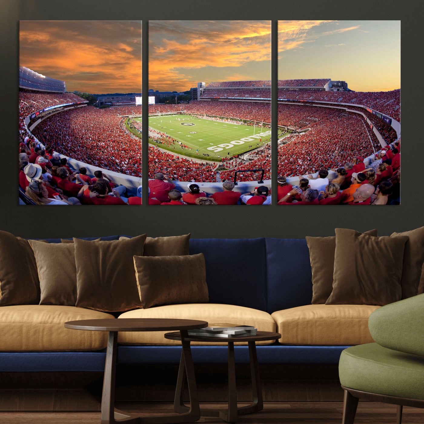 73680988-MGV-CV-60X30-3P-Georgia Bulldogs Stadium Wall Art – Panoramic Football Field Canvas Print, Game Day Decor for Home, Office, Fan Cave, Sports