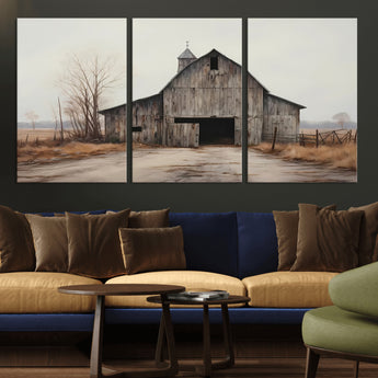 90499-MGV-CV-36X24-Old Barn Wall Art Canvas Print, Framed Rustic Barn Art Picture Print, Abandoned Farm Perfect Rustic Farmhouse Decor Artwork
