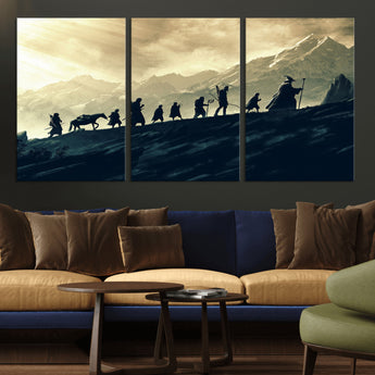 76547-MGV-CV-36X24-Fellowship Journey Wall Art Canvas Print, Framed LOTR Art Picture Print, Middle Earth Perfect Tolkien Fantasy Decor Artwork