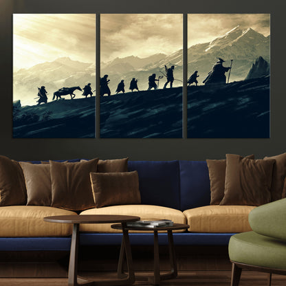 76547-MGV-CV-36X24-Fellowship Journey Wall Art Canvas Print, Framed LOTR Art Picture Print, Middle Earth Perfect Tolkien Fantasy Decor Artwork