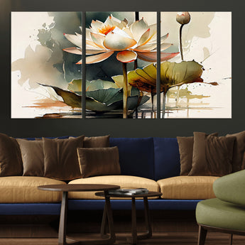 46359-MGV-CV-36X24-Lotus Blossom Wall Art Canvas Print, Framed Water Lily Art Picture Print, Zen Flower Perfect Zen Botanical Decor Artwork