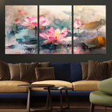 18414-MGV-CV-36X24-Pink Lotus Wall Art Canvas Print, Framed Water Lily Art Picture Print, Dreamy Floral Perfect Dreamy Botanical Decor Artwork