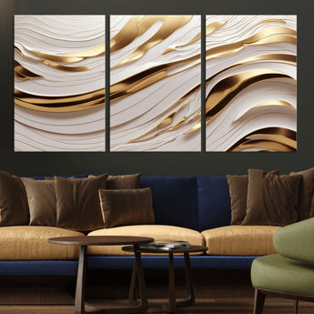 41237-MGV-CV-36X24-Gold Waves Wall Art Canvas Print, Framed Elegant Flow Art Picture Print, Luxury Layers Perfect Minimal Luxe Decor Artwork
