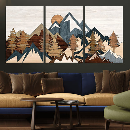 80300-MGV-CV-36X24-Geometric Mountains Wall Art Canvas Print, Framed Stylized Trees Art Picture Print, Graphic Forest Perfect Rustic Abstract Decor