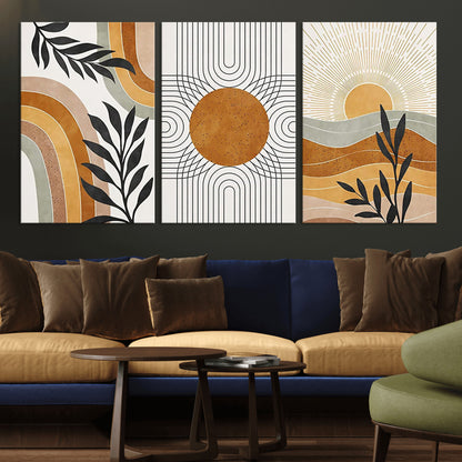 32359-MGV-CV-36X24-Modern Sun Wall Art Canvas Print, Framed Retro Horizon Art Picture Print, Sunburst Design Perfect Mid Century Boho Decor Artwork